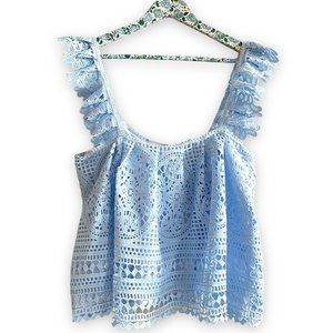 Anthropologie Erie + Ali Blue Ruffled Lace Tank - XL - NWT